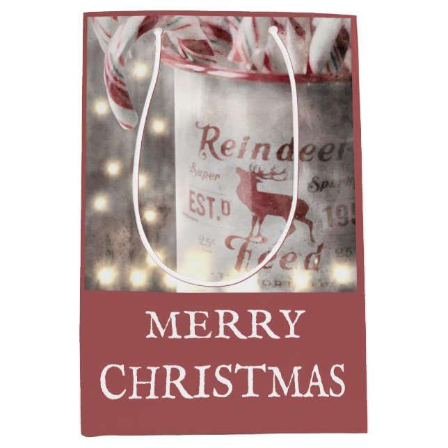 Bolsa De Regalo Mediana Navidad Rústica Feliz (Anverso)