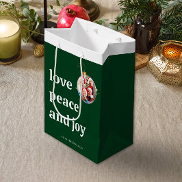 Bolsa De Regalo Mediana Navidad Verde Foto Familiar Amor Paz Alegría