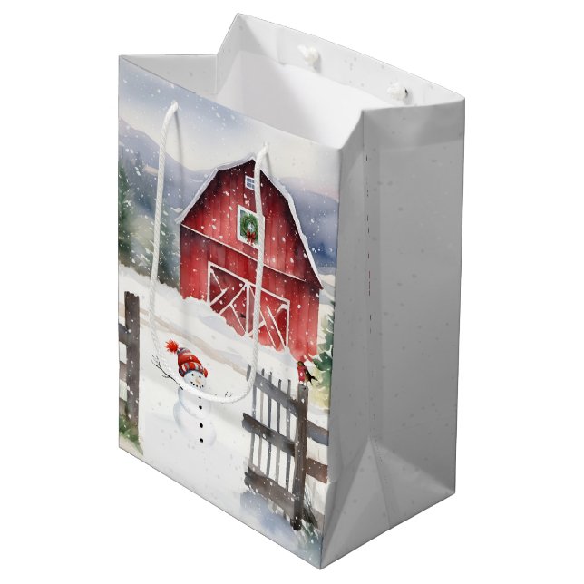 Bolsa De Regalo Mediana Navidades acuáticos en granero con nieve (Angulo Anverso)