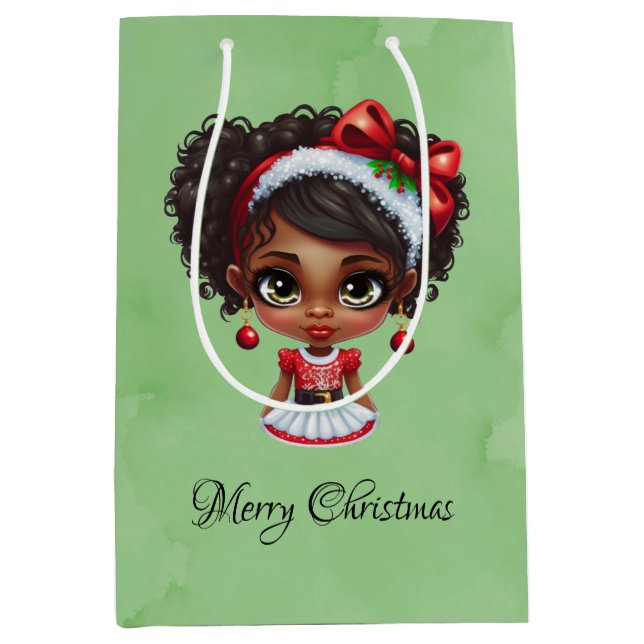 Bolsa De Regalo Mediana Navidades afroamericanos Chicas vestidos con Perso (Anverso)