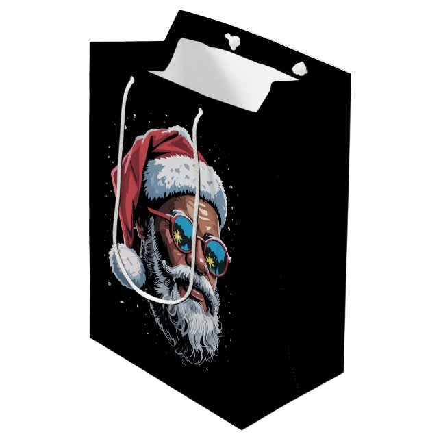 Bolsa De Regalo Mediana Navidades afroamericanos Pajama Navidad Afro Santa (Angulo Anverso)