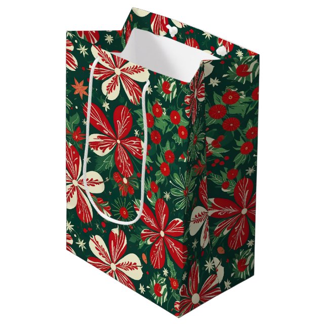 Bolsa De Regalo Mediana Navidades alegres flores y estrellas (Angulo Anverso)