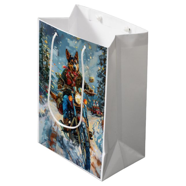 Bolsa De Regalo Mediana Navidades australianos de motocicletas Kelpie Dog  (Angulo Anverso)