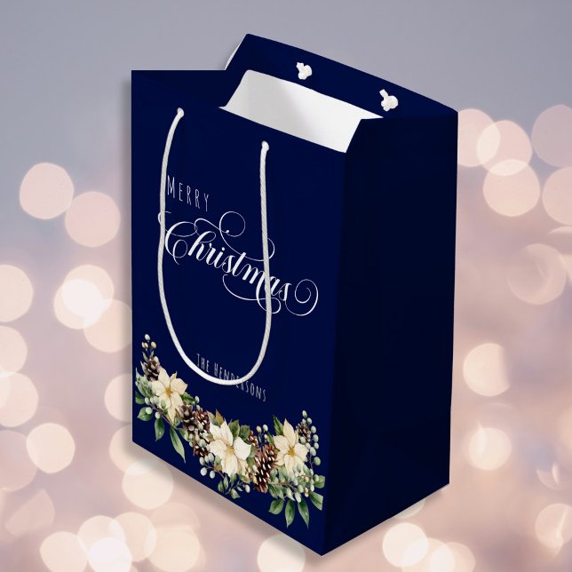 Bolsa De Regalo Mediana Navidades azul Poinsettia (Subido por el creador)