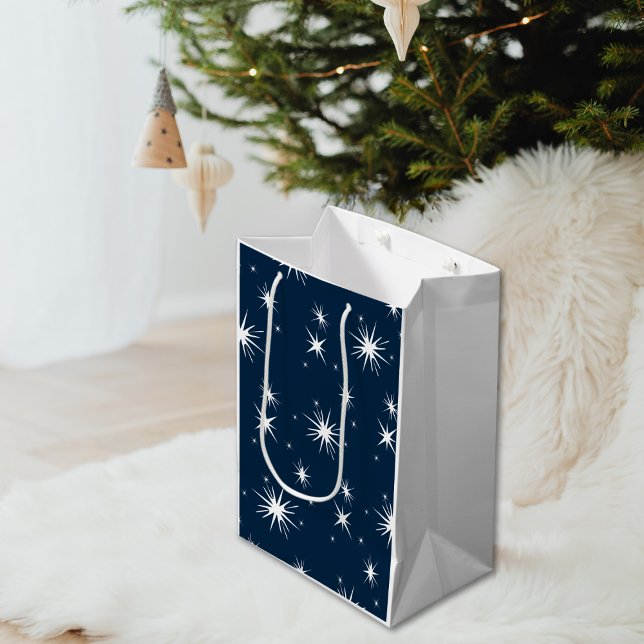 Bolsa De Regalo Mediana Navidades azules blancos deslumbrantes Starry Sky (Dazzling White Blue Christmas Starry Sky Medium Gift Bag)