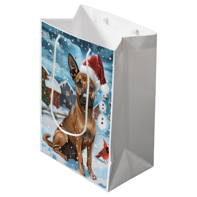Bolsa De Regalo Mediana Navidades belgas malinoi Dog Winter Wonderland (Angulo Anverso)