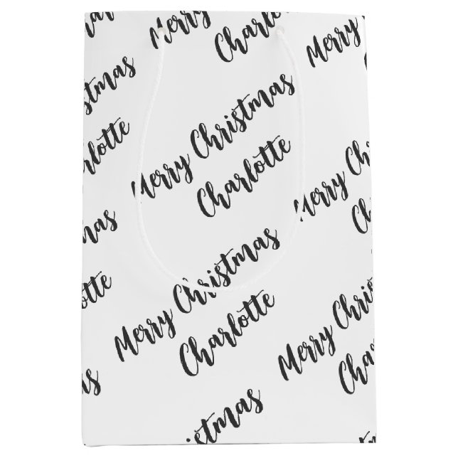 Bolsa De Regalo Mediana Navidades blancos y negros personalizados modernos (Anverso)
