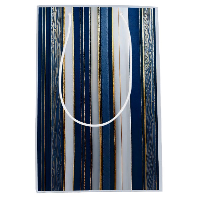 Bolsa De Regalo Mediana Navidades Blues Stripes Blue White Gold (Anverso)