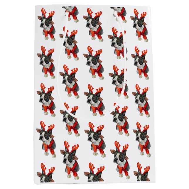 Bolsa De Regalo Mediana Navidades Boston terrier dog Wrapping Paper (Anverso)