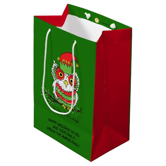 Bolsa De Regalo Mediana Navidades búhos adoran divertida festividad (Angulo Anverso)