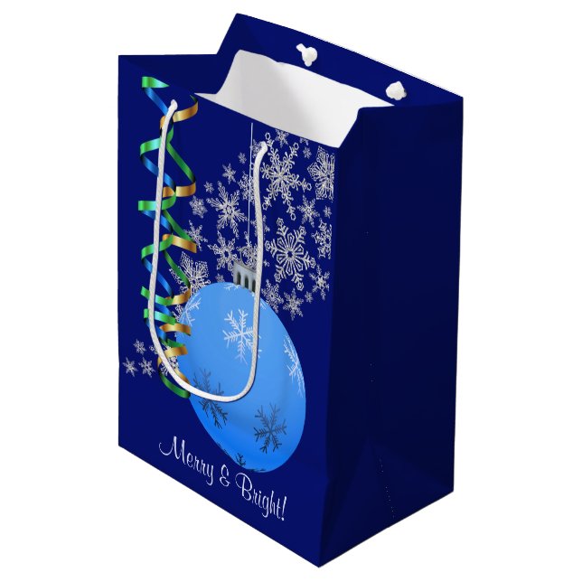 Bolsa De Regalo Mediana Navidades Bulb Snowflake Blue (Angulo Anverso)