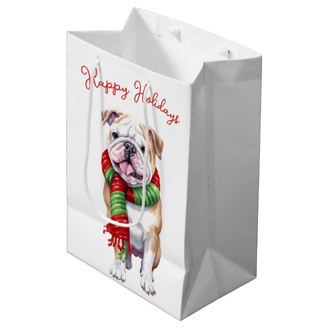Bolsa De Regalo Mediana Navidades Bulldog En Una Escarcha (Angulo Anverso)