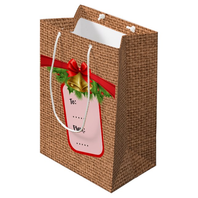 Bolsa De Regalo Mediana Navidades Burlap (Angulo Anverso)
