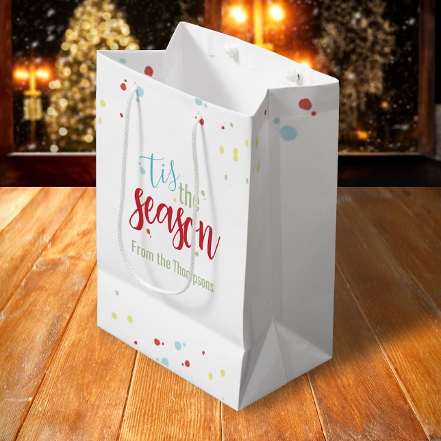Bolsa De Regalo Mediana Navidades celebran simple fiesta de temporada ("tis the Season" holiday custom gift bag.)