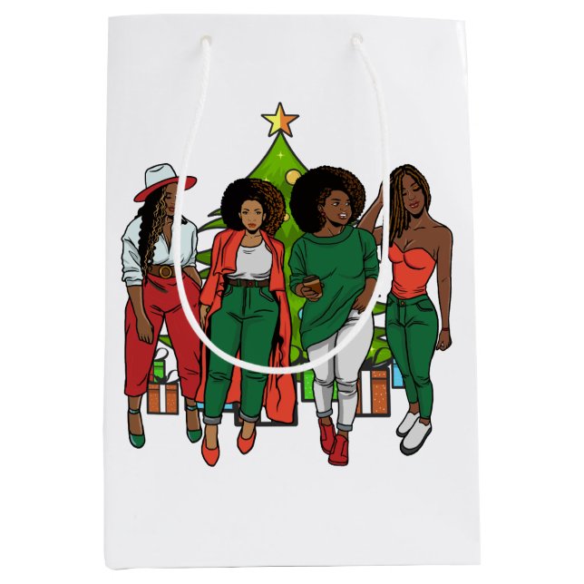 Bolsa De Regalo Mediana Navidades Chica negra Magia Melanin Mujeres Sista  (Anverso)