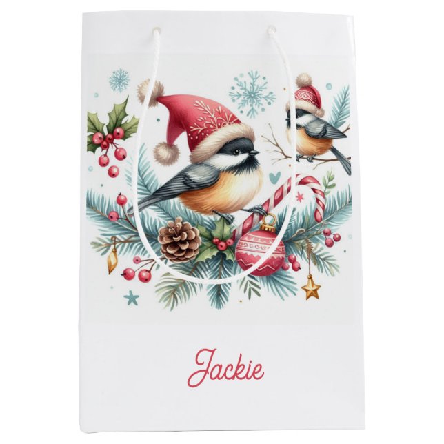 Bolsa De Regalo Mediana Navidades Chickadee (Anverso)