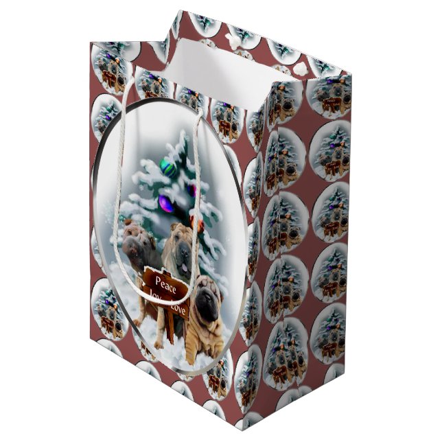 Bolsa De Regalo Mediana Navidades chinos del trío Shar-Pei (Angulo Anverso)