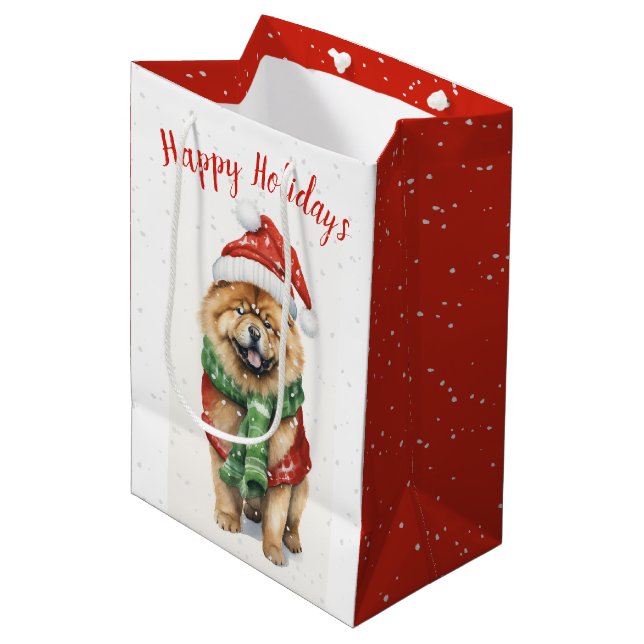 Bolsa De Regalo Mediana Navidades Chow Chow En Copos De Nieve (Angulo Anverso)