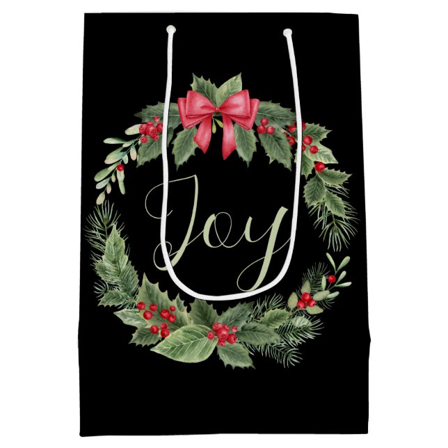 Bolsa De Regalo Mediana Navidades clásicos Wreath Joy (Reverso)