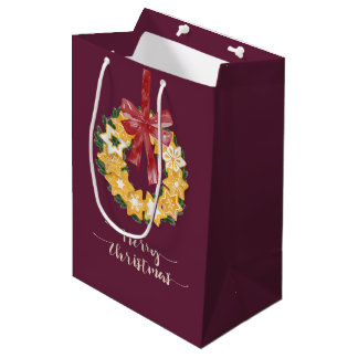Bolsa De Regalo Mediana Navidades Cookie Wreath con fondo de ciruela profu