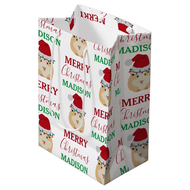 Bolsa De Regalo Mediana Navidades Cuadros Hamster Funny Nombre personaliza (Angulo Anverso)