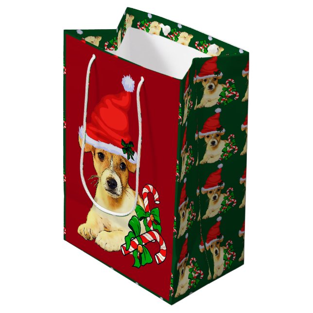 Bolsa De Regalo Mediana Navidades Cute Jack Russell Terrier (Angulo Anverso)