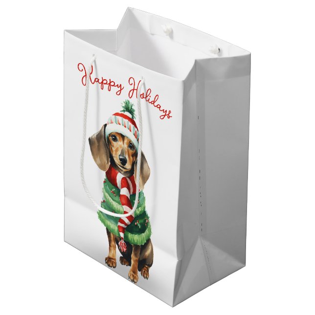 Bolsa De Regalo Mediana Navidades Dachshund En Una Escarcha (Angulo Anverso)