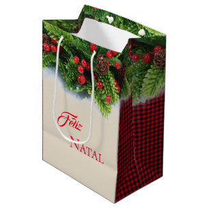 Bolsa De Regalo Mediana Navidades dan bolsita-evergreen Feliz Natal