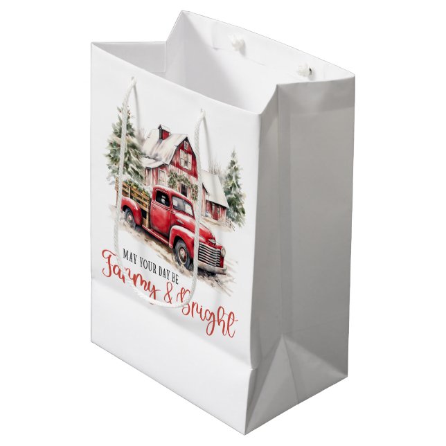 Bolsa De Regalo Mediana Navidades de acuarela Camión de época y granero (Angulo Anverso)