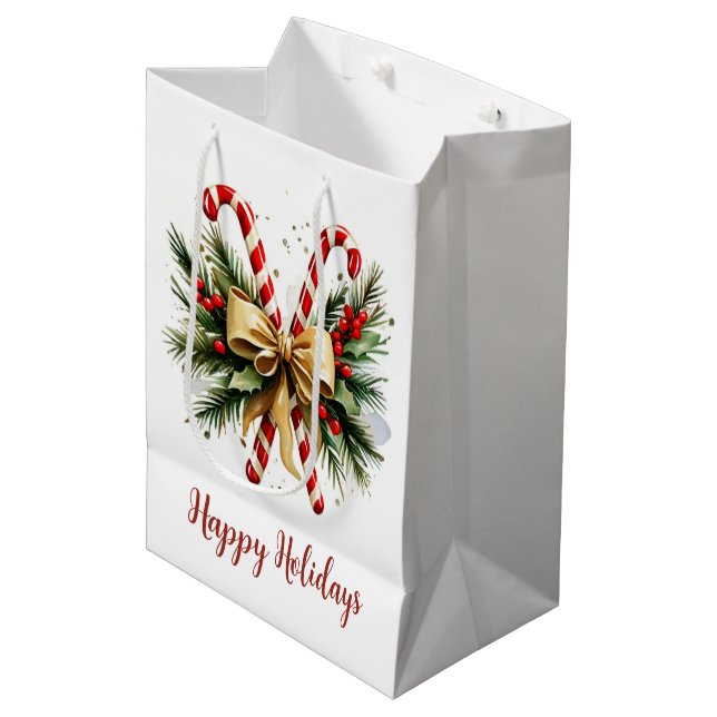 Bolsa De Regalo Mediana Navidades de acuarela Candy Cane Bouquet (Angulo Anverso)