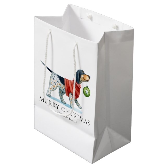 Bolsa De Regalo Mediana Navidades de acuarela de perro personalizados (Angulo Anverso)