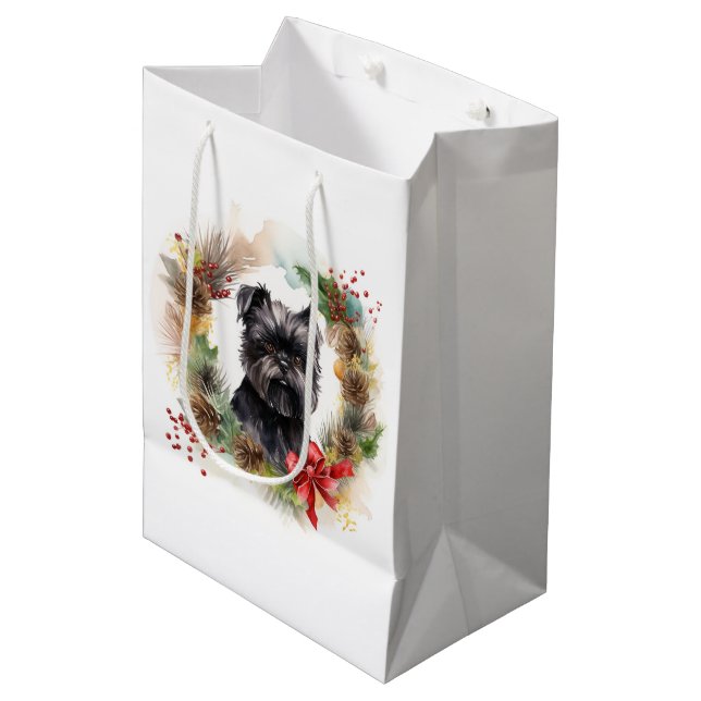 Bolsa De Regalo Mediana Navidades de Affenpinscher Wreath Festive Pup (Angulo Anverso)