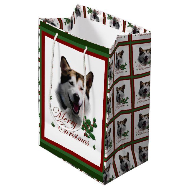 Bolsa De Regalo Mediana Navidades de Alaskan Malamute (Angulo Anverso)