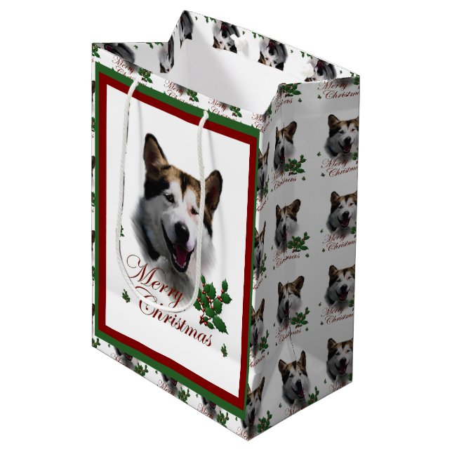 Bolsa De Regalo Mediana Navidades de Alaskan Malamute (Angulo Anverso)