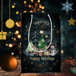 Bolsa De Regalo Mediana Navidades de animales de Woodland Azul Verde azula