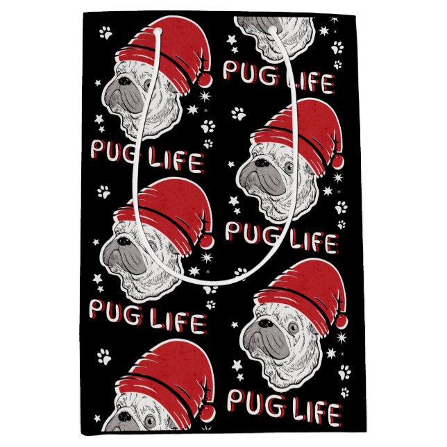 Bolsa De Regalo Mediana Navidades de animales salvajes Pug Life (Anverso)