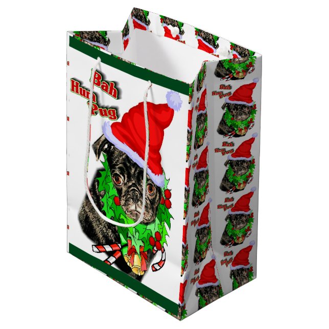 Bolsa De Regalo Mediana Navidades de Bah Hum Pug (Angulo Anverso)