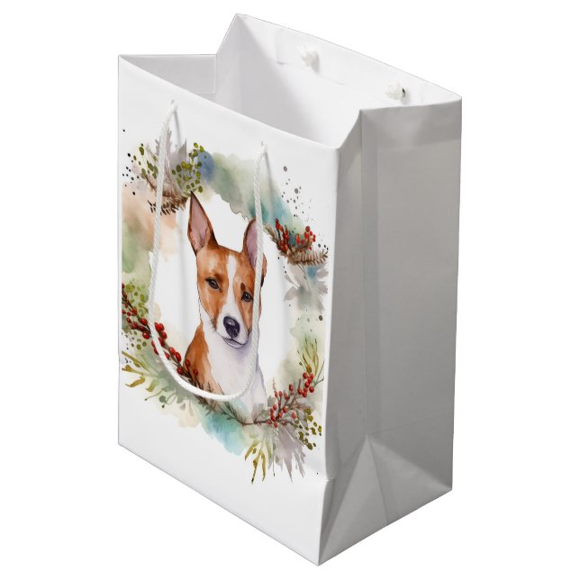 Bolsa De Regalo Mediana Navidades de Basenji Wreath Festive Pup (Angulo Anverso)