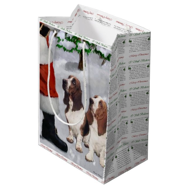 Bolsa De Regalo Mediana Navidades de Basset Hound Believe (Angulo reverso)