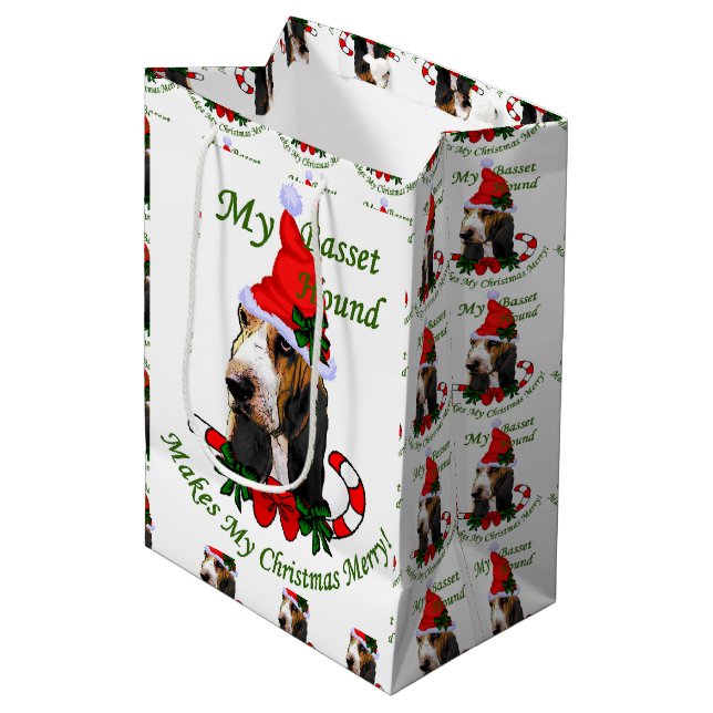 Bolsa De Regalo Mediana Navidades de Basset Hound Lovers (Angulo Anverso)