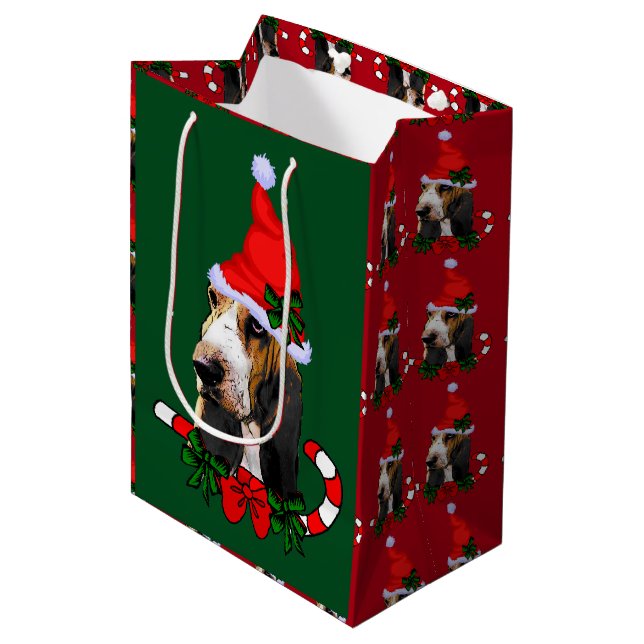 Bolsa De Regalo Mediana Navidades de Basset Hound Lovers (Angulo Anverso)