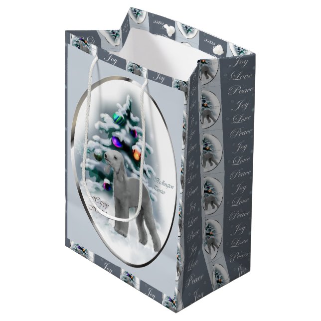 Bolsa De Regalo Mediana Navidades de Bedlington Terrier (Angulo Anverso)