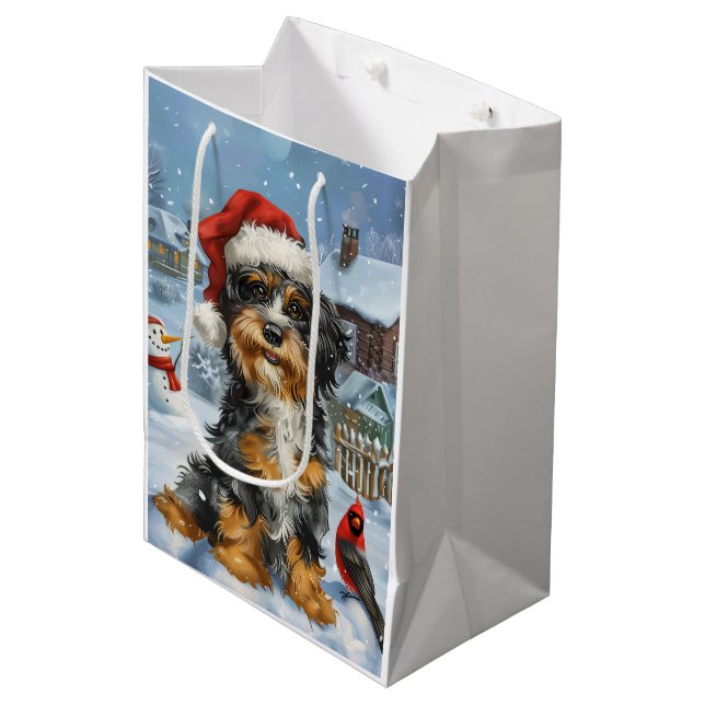 Bolsa De Regalo Mediana Navidades de Bernedoodle Dog Winter Wonderland (Angulo Anverso)