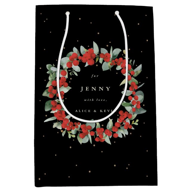 Bolsa De Regalo Mediana Navidades de Berry + Eucalipto Rojos Personalizado (Anverso)