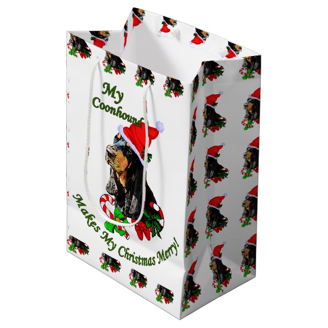 Bolsa De Regalo Mediana Navidades de Black and Tan Coonhound (Angulo Anverso)