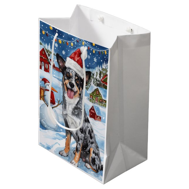 Bolsa De Regalo Mediana Navidades de Blue Heeler Dog Winter Wonderland Ale (Angulo Anverso)