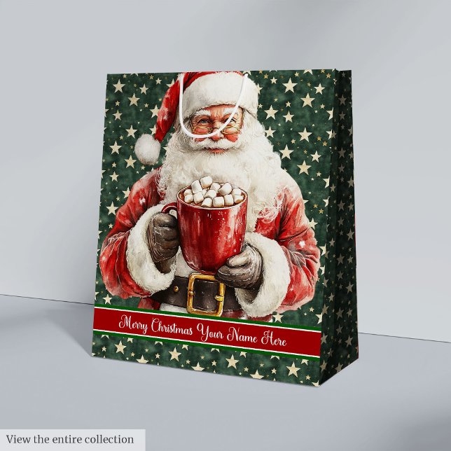 Bolsa De Regalo Mediana Navidades de bolsitas de regalo vacacional de Sant (Vintage Santa Monogram Holiday Gift Bag Christmas)