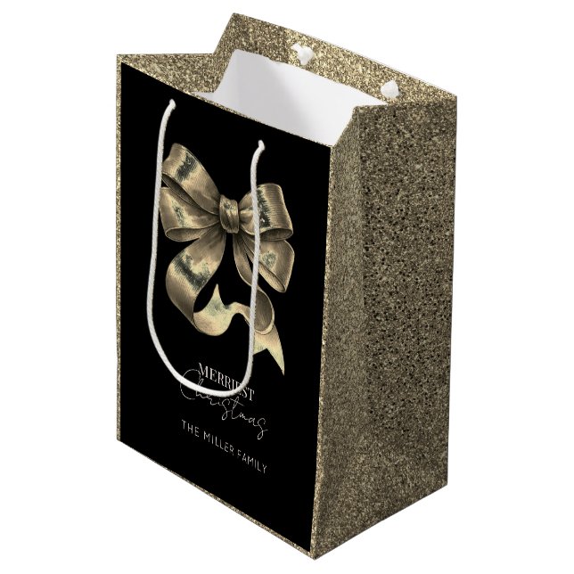 Bolsa De Regalo Mediana Navidades de Bow Glittered Black Gold (Angulo Anverso)
