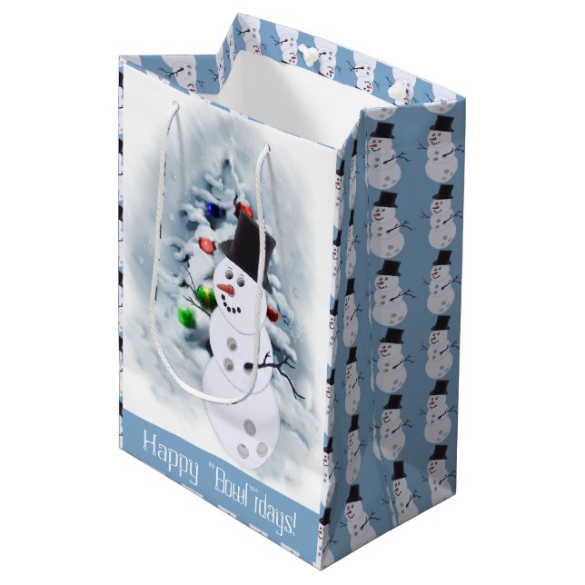 Bolsa De Regalo Mediana Navidades de Bowling Ball Snowman (Angulo Anverso)