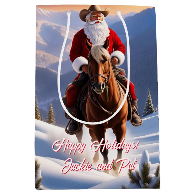 Bolsa De Regalo Mediana Navidades de caballos de Santa Claus (Anverso)